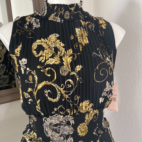 NANETTE LEPORE BLACK AND YELLOW FLORAL MIDI DRESS - Picture 5 of 8